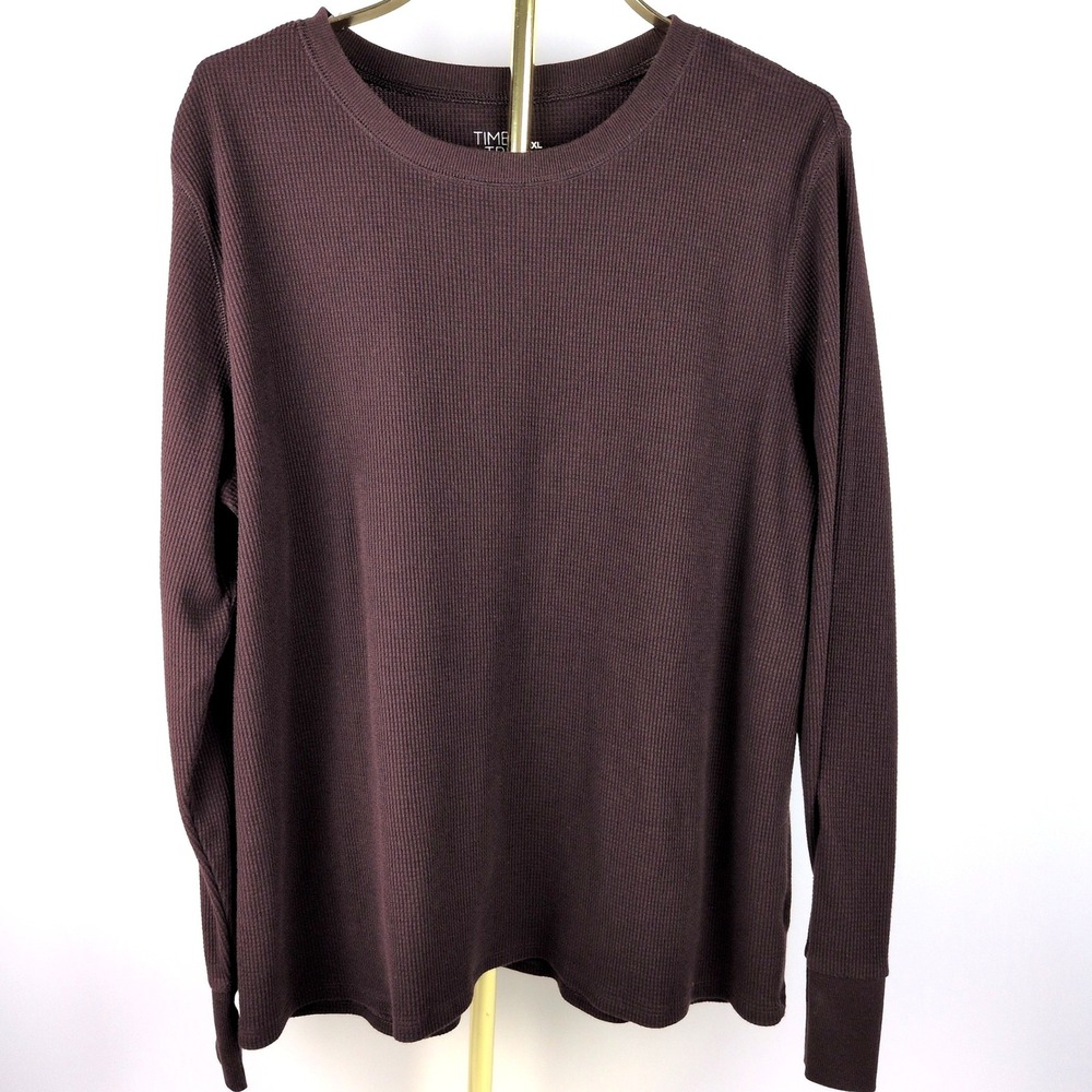 Time and Tru Womens XXL Thermal Top Brown Waffle Knit Long Sleeve Basic